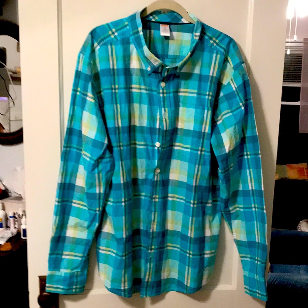 Gymboree womens blue plaid shirt size XL Button front long sleeve